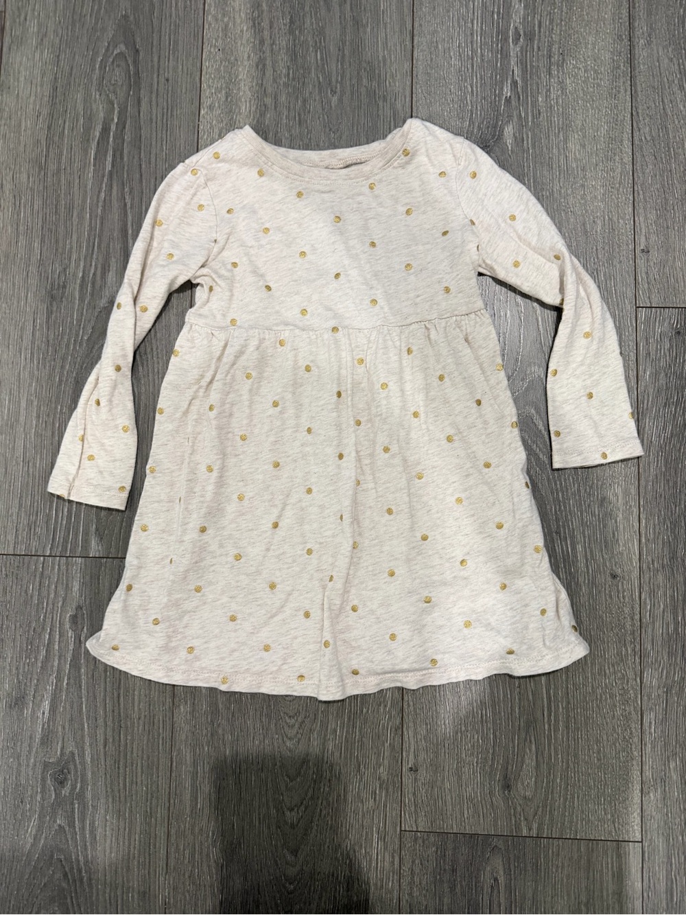 Old Navy Cream and gold Long-Sleeve Polka Dot dress size 3T